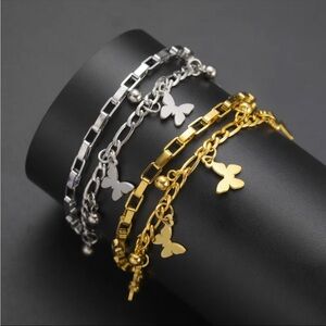 Elegant Gold and Silver Butterfly Charm Bracelets